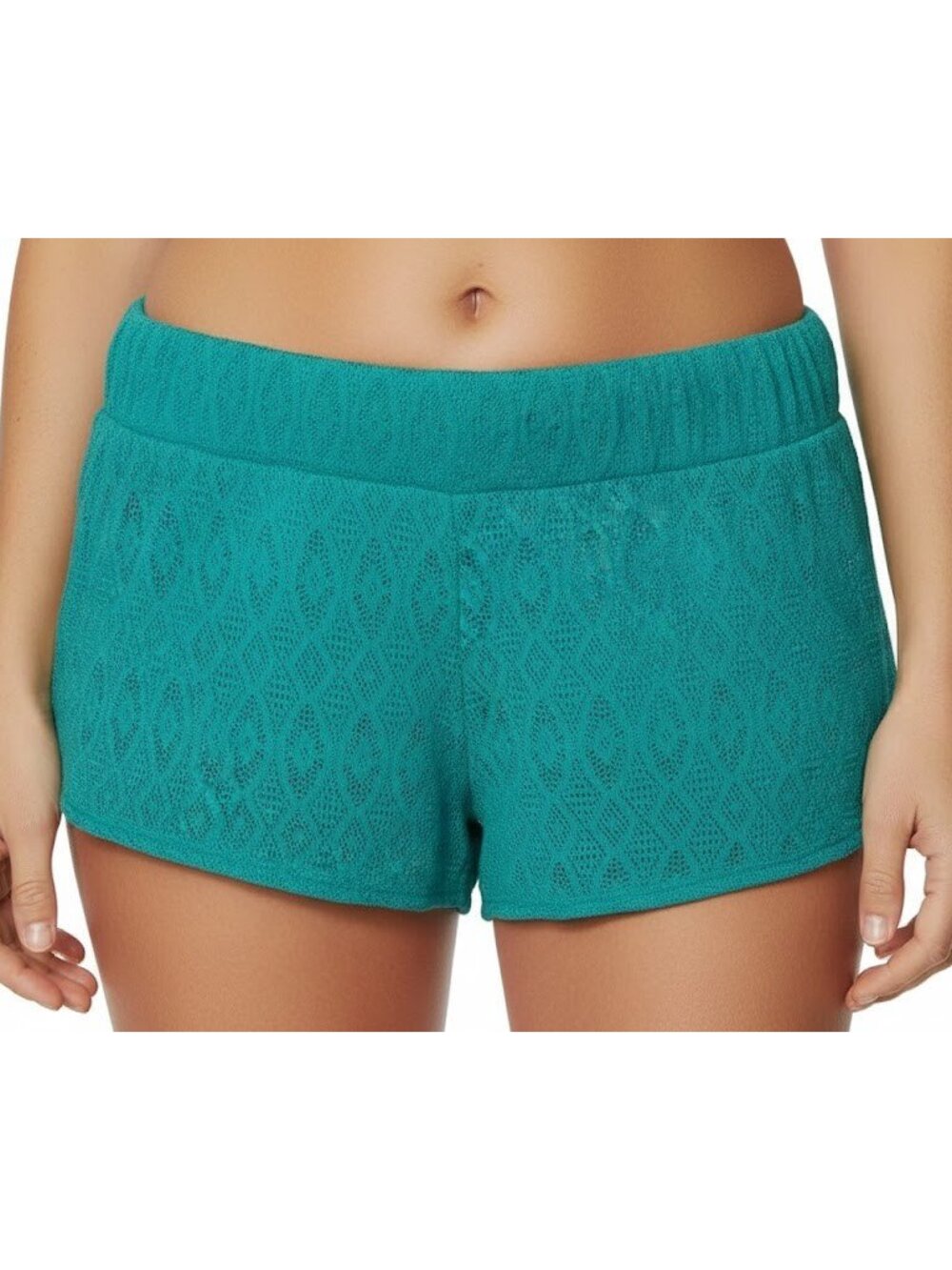Miken Women Ceramic Mint Green Crochet Swimsuit Cover-Up Shorts Medium NWT